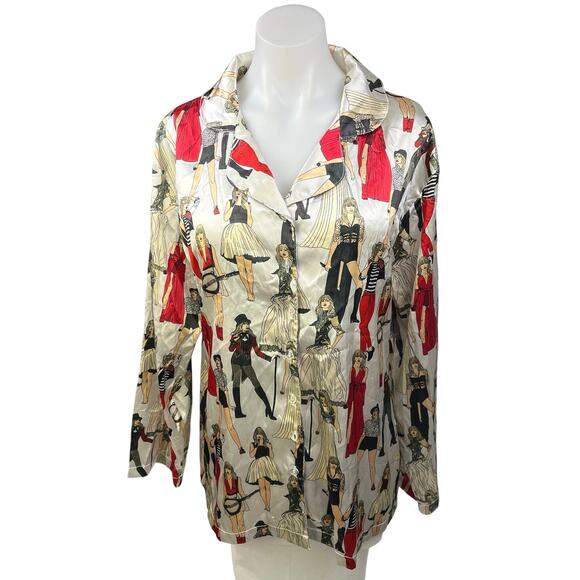 Taylor Swift Eras Tour Multicolor Silk Satin Button Up Long Sleeve Pajama Top M - Picture 1 of 6